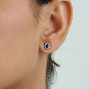 Best Price Hot Selling Products Fine Blue Sapphire & Diamond Solid K14 <b>White</b> Gold Minimal Cluster Stud Earrings Everyday Jewelry - Product Image 4