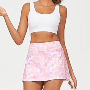 Mini-jupe trapèze pour femme avec poches, imprimé par sublimation, taille élastique, respirante, style sportif, pour l'été, motif rose pastel - Product Image 1