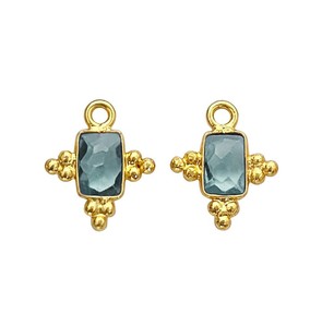 DIY Aquamarine Gemstone Brass Gold Plated Charms – Rectangle Crystal Connectors for Jewelry Making - Product Image 1