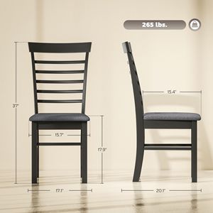 Set di 4 Sedie da Pranzo in Legno Nero e Grigio, Stile Rustico, Sedie da Cucina Imbottite con Telaio in Legno di Gomma - Product Image 3