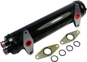 Conjunto de Enfriador de Aceite Diésel para Cummins QSN14 N14 34130916, Cilindro Negro con Puertos Rojos y Soportes de Montaje - Product Image 2