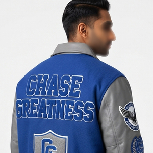 Turn Down Collar Varsity <b>Jacket</b> <b>Men</b> Embroidered Patches Baseball <b>Jackets</b> Leather Sleeve Patches Wool Varsity <b>Jacket</b> <b>Men's</b> - Product Image 4
