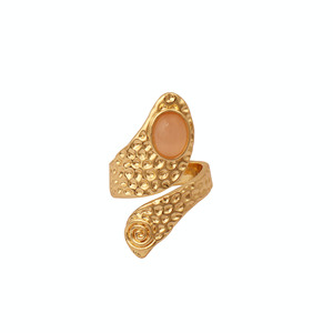 Peach Moonstone Bypass <b>Adjustable</b> <b>Ring</b>, Statement Wrap Open <b>Ring</b>, Gold Plated Hammered Twisted Band Gemstone Jewelry R - Product Image 5