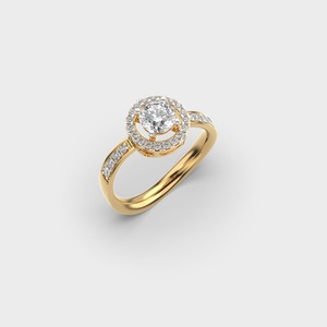 Anillo de Compromiso Clásico de Oro Amarillo con Diamantes, Corte Brillante Redondo, Engaste Pavé, Joyería Fina para Mujer - Product Image 4