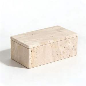 Caja de Almacenamiento Artesanal de Travertino Beige con Tapa para Hisopos de Algodón, Organizador de Maquillaje, Elegante Contenedor de Mármol para Baño - Product Image 3