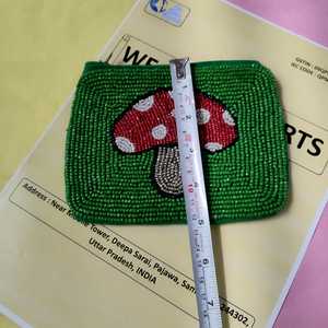 Handmade Beaded Mushroom <b>Coin</b> <b>Purse</b> Green Pouch Zipper Wallet Boho Mini Clutch Bag Cute Embroidery Makeup Chain Strap - Product Image 3
