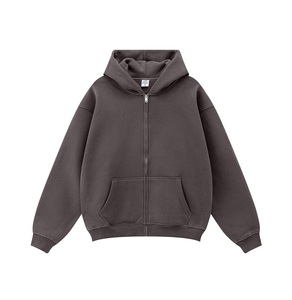 Men's Oversized Hooded <b>Zip</b>-<b>Up</b> Fleece Sweatshirt Solid Color Casual Cotton Hoodie Autumn Wear Regular Fit Pocket Design - Product Image 1