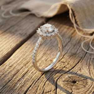 Bague Tournesol en Moissanite Taille Ronde, Style Floral Vintage avec Halo, Bijou Unique pour Mariage ou Promesse, en Argent 925, Cadeau de Mariage Raffiné - Product Image 3