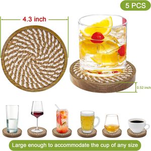 Luxury Handmade Acacia Wood Absorbent Woven Coasters for Coffee <b>Tables</b> Reusable Drink Coasters with <b>Table</b> <b>Protection</b> - Product Image 4