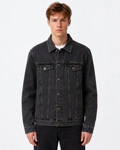 Veste en jean personnalisée pour homme, noire, délavée, style streetwear décontracté, fabricant OEM, marque privée - Product Image 1