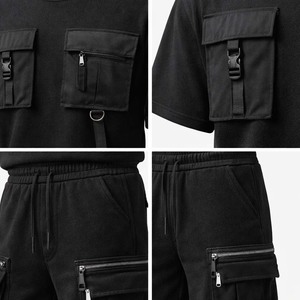 Conjunto de Camiseta y Pantalones Cortos Cargo Tácticos Transpirables Negros para Hombre, Ropa de Calle, Moda de Verano, Conjunto Informal de Dos Piezas, 100% - Product Image 3