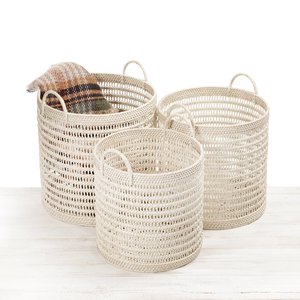 Open <b>weaving</b> round rattan <b>basket</b> set best quality natural fiber <b>baskets</b> to organize blanket laundry - Product Image 3