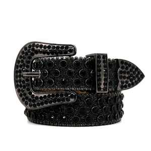 Cinturón Casual Reversible de Cuero Genuino Negro con Adorno de Diamantes de Imitación, Hebilla de Aleación, Diseño Sólido y Duradero - Product Image 3