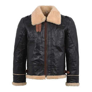 Chaqueta de Cuero Genuino Gruesa de Invierno para Hombre, Abrigo de Piel de Oveja con Cuello de Pelo, Chaqueta de Motero Cálida con Forro Polar, Ropa de Abrigo Exterior - Product Image 1