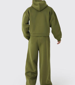 Men's Olive Green <b>Hooded</b> Sweatshirt Set Casual Full <b>Zip</b> Front Breathable Embroidered Printed Letter Logo FLEECE Cotton Winter - Product Image 5