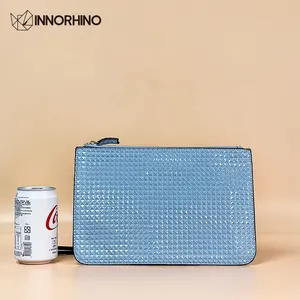 INNORHINO kustom LOGO timbul pola berlian PVC tas genggam tas tangan untuk kartu seluler pesta kosmetik