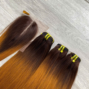 Ombre <b>Brown</b> Bundles Making <b>Wig</b> With Closure Super Double Drawn Hair Quality Vietnamese High Quality Hot Selling, Human Hair - Product Image 3