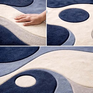 Tapis abstrait bleu et blanc, forme irrégulière, en laine douce, tufté à la main, tapis moderne pour salon, chambre, décoration intérieure unique. - Product Image 3