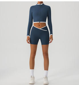 Women Four Piece Activewear Set Wine <b>Red</b> Stretch <b>Sports</b> <b>Bra</b> Zip Jacket Shorts And Flare Leggings Slim Fit Fitness Wear - Product Image 2