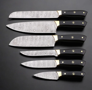 Ensemble de couteaux en acier Damas faits à la main de qualité supérieure, couverts de chef professionnels, manche en bois, collection de cuisine, fabricant OEM - Product Image 4