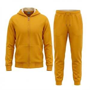 Unisex Blue Hooded Tracksuit Full Zipper Solid Color Casual Sweatshirt and Pants <b>Set</b> with Side Pockets for Adults Autumn Wear - Product Image 3
