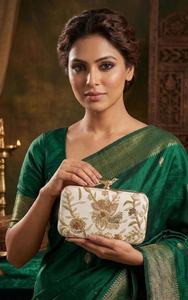 <b>Seed</b> Embroidery Clutch Bag Handcrafted Beaded Clutch Intricate Design Artisanal Floral Motif Hand jewelry bag and packaging - Product Image 3