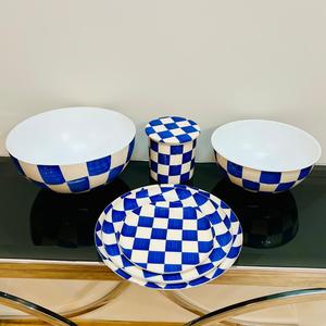 Blue White Solid Iron Metal Non-Toxic BPA Free Durable Food Grade Dinnerware <b>Set</b> <b>Serving</b> Bowls Plates Storage Jar Home - Product Image 4