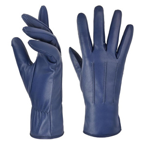 Gants en cuir véritable pour femmes, mode hiver, luxe, gants en cuir bleu pour dames avec poignet plissé - Product Image 1