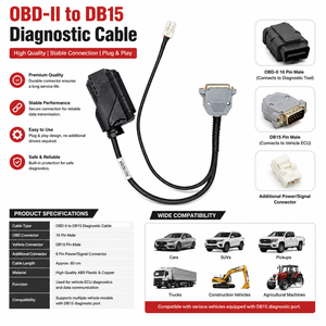 สายอะแดปเตอร์วินิจฉัย OBD2 สีดำ 12-24V USB เครื่องอ่านโค้ดสแกนเนอร์ในรถยนต์ สำหรับยานยนต์ทั่วไป - Product Image 3