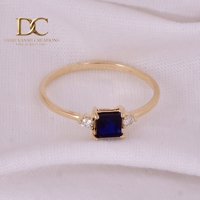 Anillo Étnico de Oro Sólido de 14 Quilates con Diamante Cultivado en Laboratorio y Zafiro Azul Real Cultivado en Laboratorio, Diseño Elegante, Joyería Fina para Mujer, Anillo de Boda