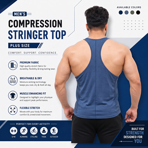 Camiseta sin mangas de alta calidad 100% poliéster con cuello redondo, top de punto para hombre, talla grande, chaleco deportivo estampado con espalda cruzada, individual - Product Image 5