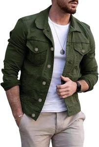 Veste en jean en coton vert olive pour homme, col rabattu, fermeture boutonnée, style décontracté, coupe ajustée, longueur normale, veste décontractée - Product Image 2