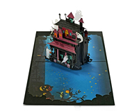 Carte pop-up maison hantée d'Halloween, découpe personnalisée en papier, artisanat manuel