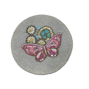 Flower Beaded Embroidery Coasters Placemats Handmade Linen Tableware Eco-Friendly High Quality Home Indoor Outdoor Use Elegant - Product Image 1