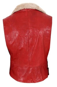 Women Red Genuine Leather Vest <b>Fur</b> Collar Winter Waistcoat - Product Image 2