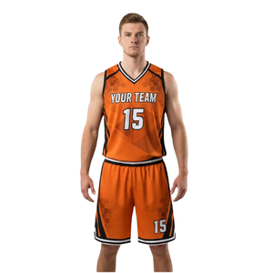 Conjunto de Camiseta y Pantalones Cortos de Baloncesto para Hombre, Cuello en V, Sin Mangas, Textura Abstracta, Diseño Angular Lateral, Dobladillo a Rayas, Nombre y Número del Equipo Personalizados - Product Image 1