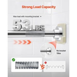 Asta Telescopica Regolabile in Acciaio Inox per Tenda Doccia, 28-76 Pollici, Diametro 1 Pollice, con Tensione a Molla, Senza Supporti a D - Product Image 2