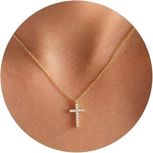 Collar de Cadena Delicado Chapado en Oro de 14K para Mujer, Collares Finos con Colgante de Cruz para Regalo - Product Image 1