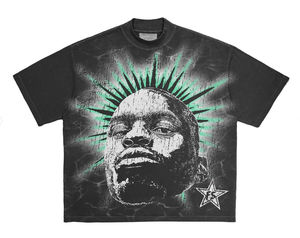 Camiseta Vintage para Hombre, Corte Recto, Estilo Desgastado, Cuello Redondo, Holgada, Casual, con Diseño Estampado, Lavado Ácido - Product Image 3