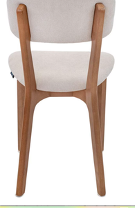 Chaise de salle à manger en bois massif de qualité supérieure, dossier incurvé contemporain, assise rembourrée en tissu vert, pour restaurant - Product Image 2