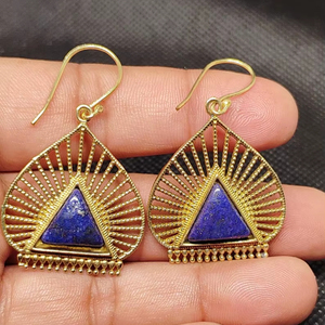 Handcrafted Gold Plated Lapis Lazuli Trendy Drop <b>Earrings</b> Luxury Women's Jewelry - Product Image 5