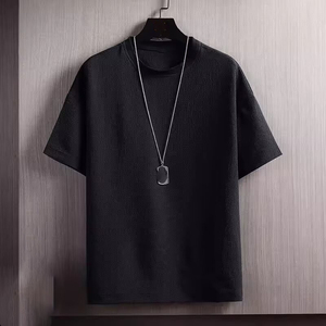 T-shirt à manches courtes pour homme, col rond, coupe classique, couleur unie, coton tricoté, style décontracté, respirant, blanc, noir - Product Image 3