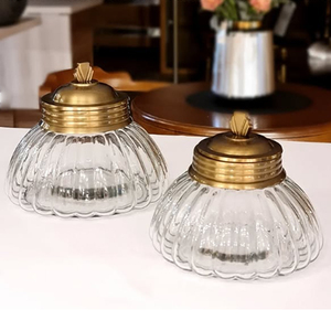 Newest Design Embossed Texture Canister <b>Jar</b> Set of 2 Stainless Steel Metal Round Shape with Golden Finish Plastic Material - Product Image 3