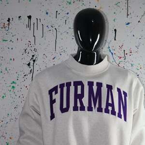 FURMAN ASH GREY <b>Mock</b> <b>Neck</b> Sweatshirt 100% PURPLE Applique Embroidery wide <b>neck</b> Sweatshirt Finer Threads - Product Image 5