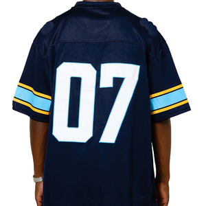 Maillot de football américain respirant en maille, surdimensionné, en polyester, pour entraînement d'équipe, noir et bleu, T-shirt unisexe, streetwear, vente en gros - Product Image 4