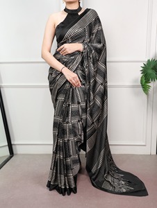 Dernière collection d'été : Saree en satin de soie imprimé pour les occasions festives et l'usage quotidien, élégance féminine, tenue magnifique - Product Image 3