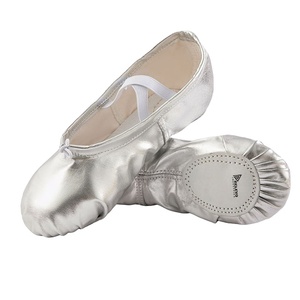 Chaussons de danse personnalisés en cuir véritable avec semelle en daim et sangle élastique, couleurs métalliques, pour filles et femmes, entraînement en gros - Product Image 1