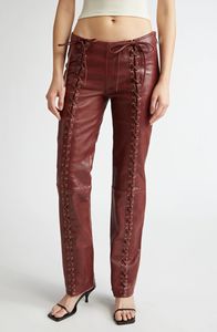 <b>Black</b> <b>Lace</b> up Genuine Leather Pants High Waist Gothic Formal Skinny Fit Full Length Winter Breathable Clubwear Streetwear - Product Image 4