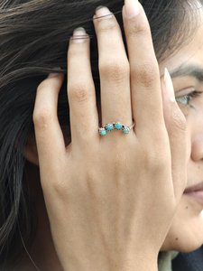 Turquoise <b>Stacking</b> <b>Ring</b> <b>Sterling</b> <b>Silver</b> Southwestern Band Handmade Boho Jewelry for Women Gift - Product Image 2