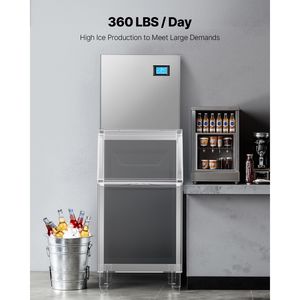 Fabbricatore di Ghiaccio Commerciale in Acciaio Inossidabile da 360 Libbre/Giorno, Autopulente, con Vassoio da 156 Cubetti e Dispenser Regolabile con Testa Erogatrice - Product Image 3